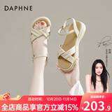 达芙妮官方凉鞋女平底百搭鞋子女2025新款夏季软底舒适一字带凉鞋女 黄色【软底舒适3.5CM】 39