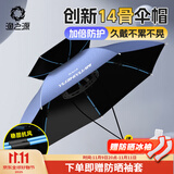 渔之源钓鱼伞帽头戴式雨伞帽防晒斗笠折叠头顶伞遮阳防雨帽伞渔具用品 【雾霾蓝  橡胶圈】双伞骨黑胶 特大号+冰袖