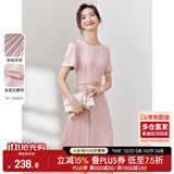 尚都比拉设计感拼接连衣裙夏季高级感气质百褶裙小个子中长裙子 粉陶色 XL