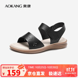奥康（Aokang）妈妈鞋凉鞋夏季百搭舒适软底女凉鞋平底女鞋1224821023黑36码