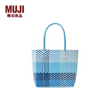 无印良品（MUJI） 手编包 环保材料 手提包菜篮子编织包 包包 度假沙滩包 4色蓝色格纹/小 NONE