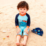 Yinbeler婴儿连体泳衣帽儿童泳衣男童女孩宝宝温泉小孩连体中袖速干游泳衣 95 (S) 4码