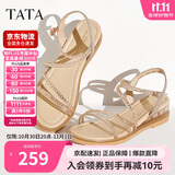 他她（TATA）绝美坡跟凉鞋女外穿一字带时装凉鞋夏季7UA03BL4 金色 36