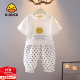 G.duck小黄鸭女童夏季纯棉短袖长裤套装婴幼儿衣服宝宝洋气t恤防蚊裤子 白色套装【一棵树】 90 cm