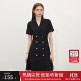 范思蓝恩正式气质通勤连衣裙女夏季收腰显瘦面试西装裙 黑色 M