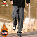 大嘴猴（paul frank）休闲裤男士秋冬季潮流直筒裤子男麦穗纹宽松长裤男裤深灰色加绒XL