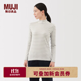 无印良品（MUJI）女式 起毛罗纹编织半高领长袖T恤 上衣打底衫女款内搭春秋女装 米白色条纹 M （160/84A）