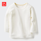 优衣库婴幼儿宝宝HEATTECH棉混纺圆领T恤/长袖保暖衣秋衣478444 01 乳白色 90