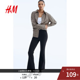 H&M女装裤子秋季通勤修身高腰松紧喇叭打底裤休闲时尚长裤1035873 黑色 L 170/88