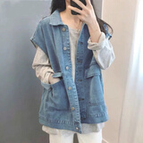 索凯特牛仔马甲女2025夏季新款百搭上衣女个性大口袋复古潮流宽松外搭 蓝色 马甲 均码 【80-150斤左右】