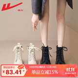 回力（Warrior）官方马丁靴女鞋秋冬季英伦风女士高帮厚底增高工装短靴子女黑色36