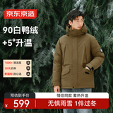 京东京造90白鸭绒羽绒服男女加厚保暖派克冬季新款三防夹克外套卡其S