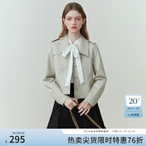 范思蓝恩23FS11208 美拉德穿搭短款皮衣外套女新款夹克 米灰色 M