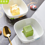 思佰得diy骨瓷餐具碗盘简约家用套装创意卡通儿童餐具韩式双耳碗碟盘子 4英寸方碟