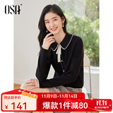 欧莎（OSA）千金小香风减龄内搭娃娃领针织衫2025秋新款打底衫毛衣女上衣气质 黑色A XL