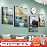 好久不见客厅装饰画现代简约沙发背景墙壁画轻奢大气四联组合挂画 石来运转(含挂钟) 小组合(建议2-2.5米墙)PS黑框