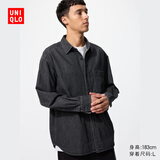 优衣库男女装牛仔宽松衬衫/水洗产品长袖衬衣478115 480761 480761/09黑色 L