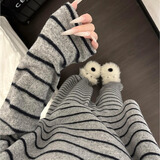 南木熊睡衣女春薄款德绒家居服套装韩版条纹圆领长袖保暖打底衫女可外穿 条纹睡衣L码【100-120斤】