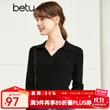 betu百图女装秋季新款毛针织衫长袖V型翻领套头上衣针织衫女2208T04 黑色 S