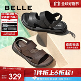 百丽户外两穿凉拖男夏季商场同款牛皮休闲沙滩凉鞋8GF01BL4 棕色 44