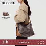 DISSONA迪桑娜女包幸运锦囊hobo包老花包单肩手提包情侣通勤包中性腋下包 棕色-大号（肩带可调节）