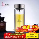 希诺（HEENOOR）抗菌玻璃杯双层防烫办公车载水杯男高档泡茶杯子XN-9607K 410mL