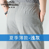 老爷车夏天中老年男高腰棉麻宽松休闲裤爸爸直筒裤薄款爷爷透气长裤子 浅灰 2XL (建议125-140斤)