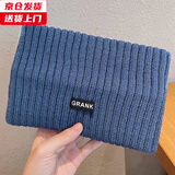 槿城杨超越同款宽边发带秋冬运动针织毛线月子束发带女保暖头巾发箍 字母发带牛仔蓝