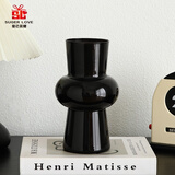 爱已装糖北欧黑瓷灯笼20cm玻璃艺术花瓶花束水培容器客厅装饰摆件生日礼物