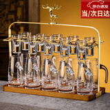 德销特高档白酒杯套装轻奢家用金箔金山分酒器酒具套装 透明款10壶10杯+麋鹿杯架