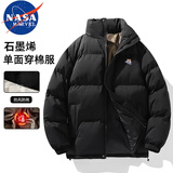 NASA MARVEL棉服男外套秋冬季保暖潮流面包服宽松休闲上衣 黑色（棉服） S