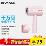 飞科（FLYCO）电吹风机负离子家用大功率不伤发吹风筒宿舍学生便携可折叠 【1800W可折叠】淡粉色