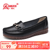 强人豆豆鞋女平底浅口单皮鞋舒适透气软面软底女鞋 JDA237030 黑色 37