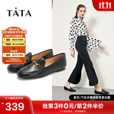 他她（TATA）方头乐福鞋女休闲平底一脚蹬小皮鞋女单鞋春秋款FLC22AM4 黑色 36