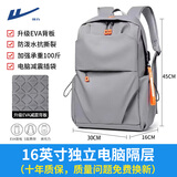 回力双肩包男防泼水电脑背包大学生书包休闲轻便大容量通勤出差旅行包 灰色 【升级EVA背板 减负透气】