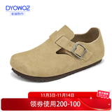 东园物作真皮休闲日系外穿舒适百搭真皮软木男女款圆头平底防滑全包勃肯鞋 卡其色【以此颜色为准】 37 【偏大一码】