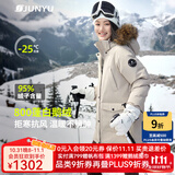 君羽户外羽绒服女中长800蓬白鹅绒加拿大风格工装大毛领鹅绒服C52034 杏色 3XL （推荐146-160斤）