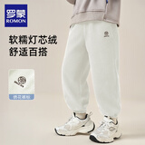 罗蒙童装男童加绒裤子2026春季儿童一体绒灯芯绒宽松长裤 米白 170