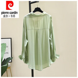 皮尔卡丹（pierre cardin）外穿垂感纯棉衬衫女24春夏韩版宽松休闲薄款衬衣长袖防晒上衣 绿色 2XL 【130-145斤】
