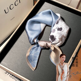 达芬奇密码真丝丝巾女春夏季真丝小方巾100%桑蚕丝丝巾生日礼物送妈妈 拼色几何花 蓝色