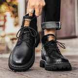 东方骆驼牛皮马丁靴男2025秋季新款男鞋中帮复古工装潮鞋子男士皮靴 S68黑色系带【四季款】 40