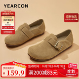 意尔康女鞋一脚蹬圆头包头平底勃肯鞋春秋女单鞋 26790W 杏色 38