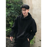 牧唯美式重磅硬挺卫衣男士秋冬新款纯色百内搭连帽衫外套保暖加绒上衣 黑色【高品质】 【90%买家选择】 XL [建议125-140斤]