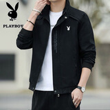 花花公子（PLAYBOY）夹克男士春秋休闲中青年薄款立领百搭户外运动外套 黑色 XL