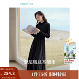 茵曼（INMAN）2025秋冬女装新款灯芯绒连衣裙新品长袖休闲针织礼服中长裙子 午夜黑 XL