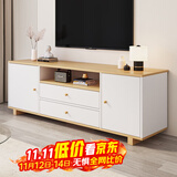 立太（LEADTEK） 电视柜北欧卧室现代简约高款小户型客厅背景桌电视机组合墙柜子 【四门】140cm四门白+橡胶木色