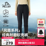 伯希和（Pelliot）【风盾】冲锋软壳裤女冬季保暖抓绒裤防风高弹长裤男125107018黑L