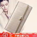 金狐狸（FOXER）牛皮女士钱包大容量长款卡包钱票夹手拿包零钱包轻奢女友生日礼物