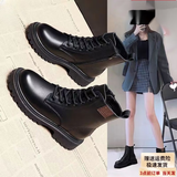 大东女士真软皮马丁靴女2025秋冬新款韩版百搭显瘦英伦单靴厚底平底短靴女 黑色单里 38