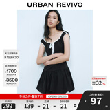 UR2025春季新款女装撞色蕾丝飘带U领无袖修身连衣裙UYY750014 黑色 (偏短) L